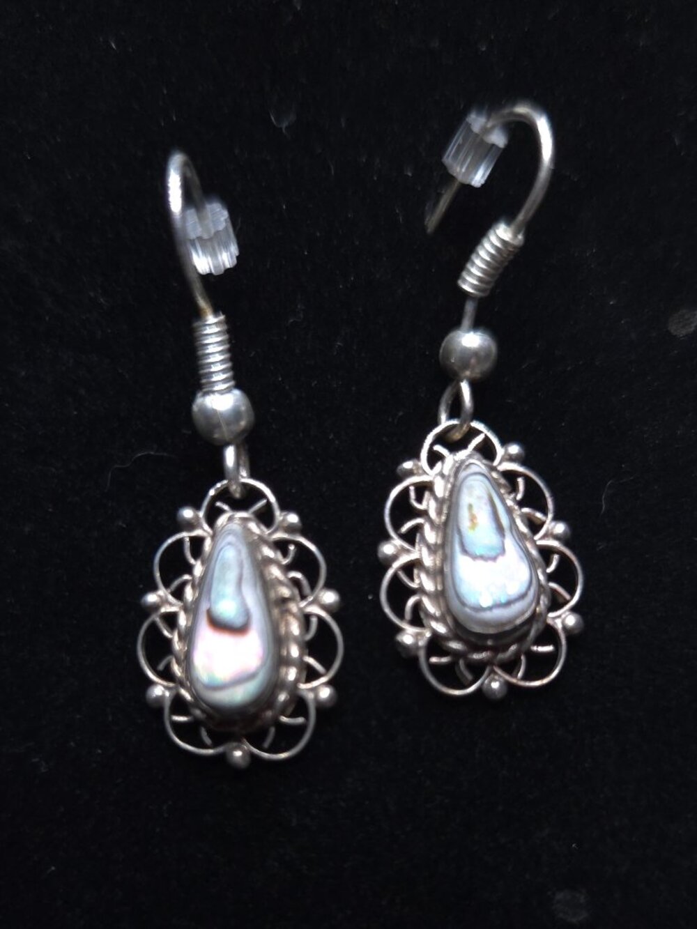 Silver and Abalone Pierced Teardrop Earrings